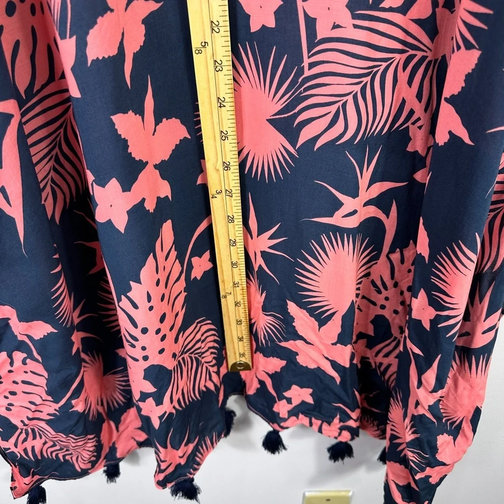Salt Life Kimono Cover Up Womens OSFM Pink Navy Tropical Floral Tassel‎ Beach